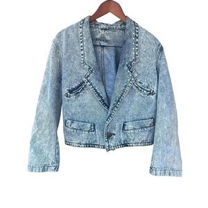 Jordache S Vintage acid wash rad grunge cropped rhinestone Jean  jacket 80’s